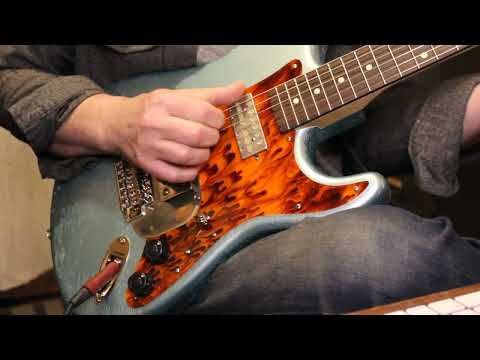 Waterslide Guitars S-Style Coodercaster Aged 'Blue Ice' Nitro, PLEK'd, Mojo Lap Steel+Teisco-Spec Gold Foil Pickups image 9