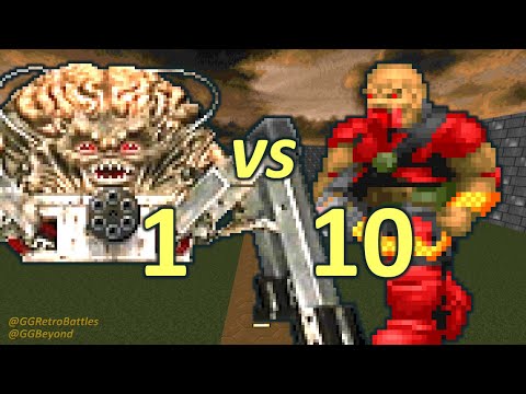 Spider Mastermind vs 10 Chaingunners - Monster Infighting - Doom II Retro Battles