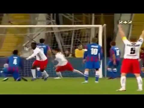 94th Minute freekick from 40 yards.