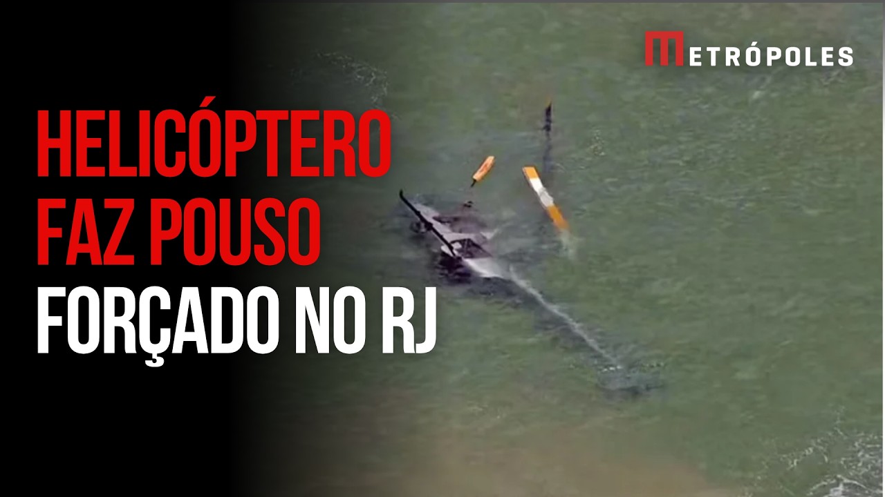 Helicóptero faz pouso forçado no mar da Barra da Tijuca, no Rio de Janeiro