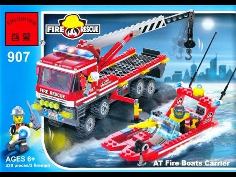 Обзор конструктора Enlighten BRICK 907 FIRE RESCUE. Пожарная тревога, бригада.Катер и перевозчик