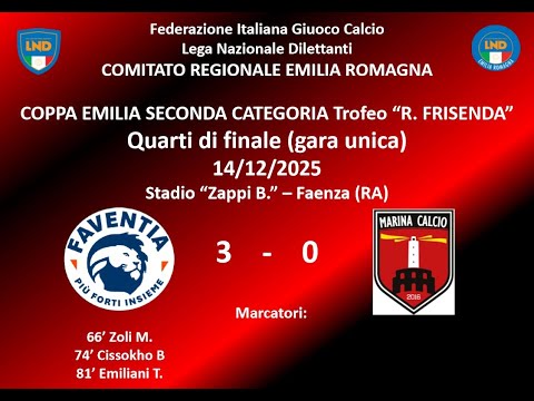 14/12/25 – Coppa Emilia RA Quarti finale (gara unica) – VIS RF FAVENTIA - MARINA CALCIO 3-0 SINTESI