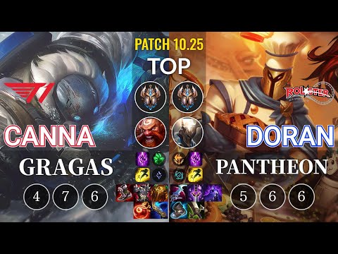 T1 Canna Gragas vs KT Doran Pantheon Top - KR Patch 10.25