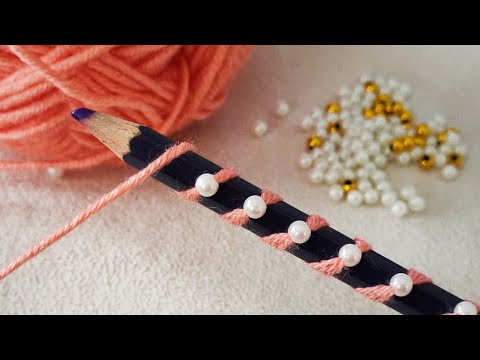 Very Easy Woolen Flower Making Idea with Pencil - Amazing Hand Embroidery Flower Design Trick - DIY