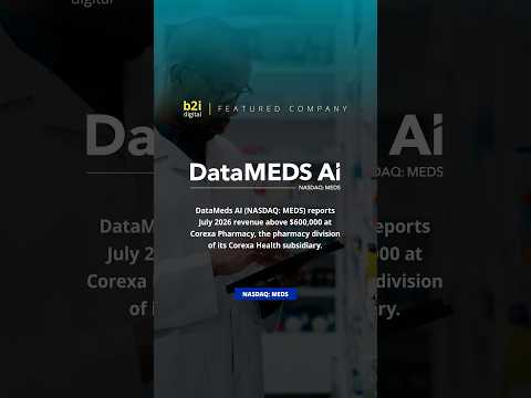 Watch on YouTube: DataMeds AI (MEDS) reports July 2026 revenue above $600,000 at Corexa Pharmacy.