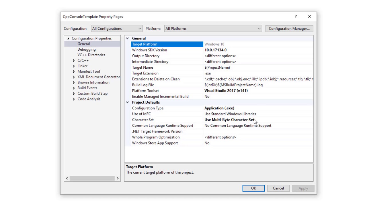 How to make a C++ project template in Visual Studio 2017