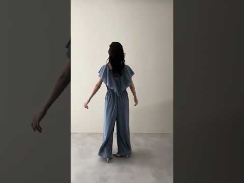 ブルーグレーのフリルジャージーパンツドレス 動画