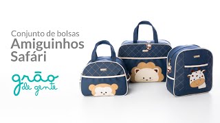 CONJUNTO DE MALA, BOLSA E MOCHILA MATERNIDADE AMIGUINHOS SAFÁRI | GRÃO DE GENTE