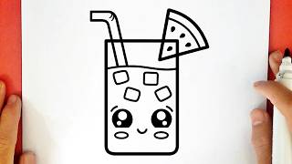 Como desenhar um COPO DE SUCO DE MELANCIA KAWAII