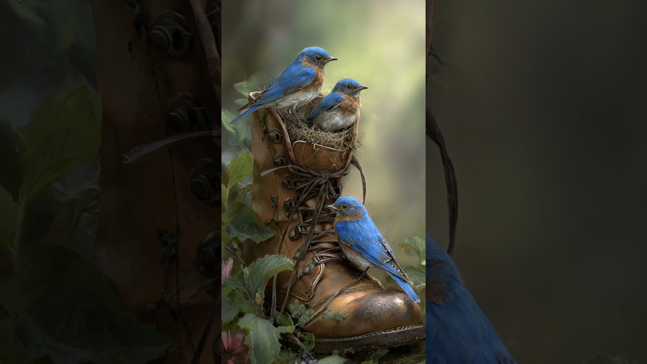 Three Blue Birds Build a Nest in an Old Boot 💙🏠 | Adorable AI Moment
