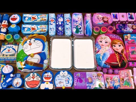 Special Series #65 PURPLE PRINCESS FROZEN vs BLUE DORAEMON !! Mixing Random Things into GLOSSY Slime