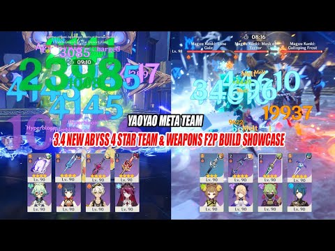 4 Star Team & Weapons F2P Build 3.4 Floor 12 9-Star - Yaoyao Meta Team Showcase
