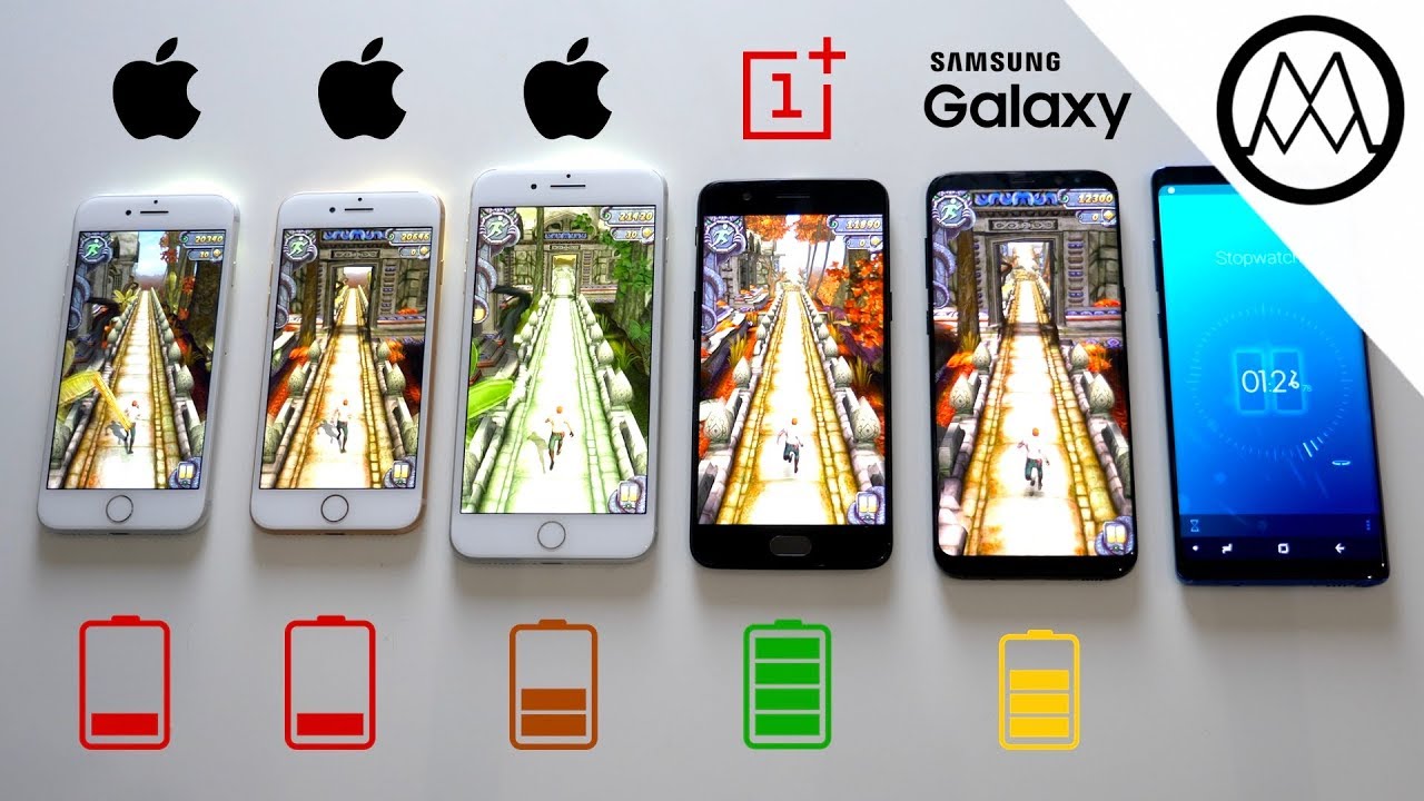 iPhone 8 vs Galaxy S8 vs Oneplus 5 - Battery Life Drain Test