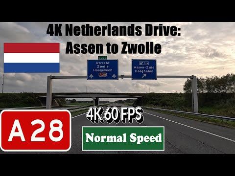 4K Netherlands Drive: Assen to Zwolle .   Motorway A28