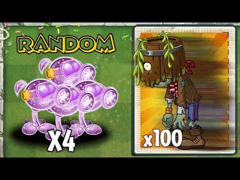 PvZ 2 - Random 4 Plants Level Max use 1 POWER UP Vs Team 100 Barrelhead Zombies