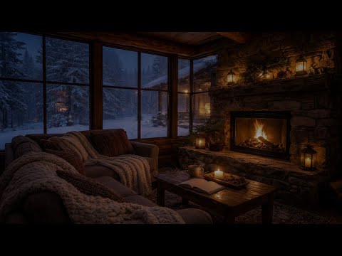 LIVE Cozy Cabin Fireplace  & Snow 🔥 Winter Night Ambience for Sleep & Study