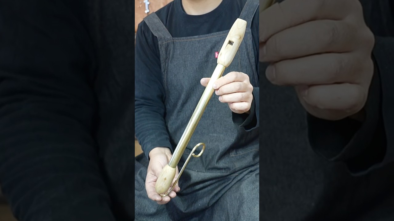 庭の木の枝と真鍮パイプでスライドホイッスルを作る