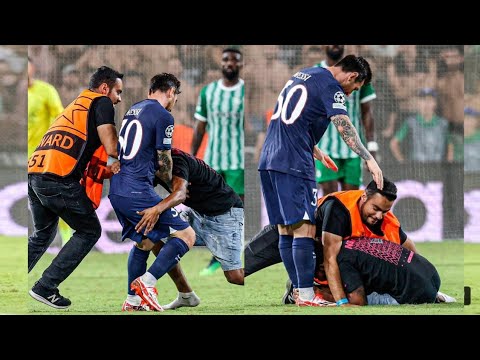 Fan Invaded the pitch to Hug Leo Messi !! Fan jumped on Messi 😳🔥