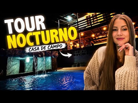 ¡Tour nocturno por una casa de madera con alberca!