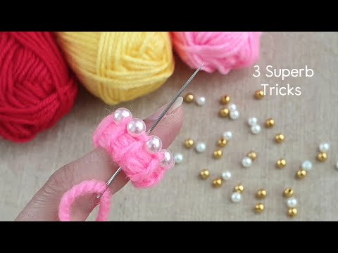 Amazing 3 Woolen Craft Idea using Finger - Hand Embroidery Design - Easy Trick - DIY Woolen Flowers