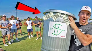 Punt Football In Trash Can, Win $100! First Hangtime Punting Camp