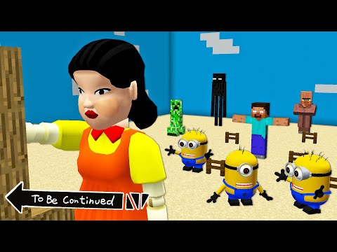 Who Will Win SQUID GAME DOLL or MINIONS ,HEROBRINE ,Minecraft Mobs - in Minecraft- Coffin Meme