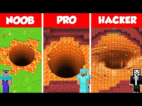 SECRET LAVA TUNNEL BASE HOUSE BUILD CHALLENGE - NOOB vs PRO vs HACKER / Minecraft Battle Animation