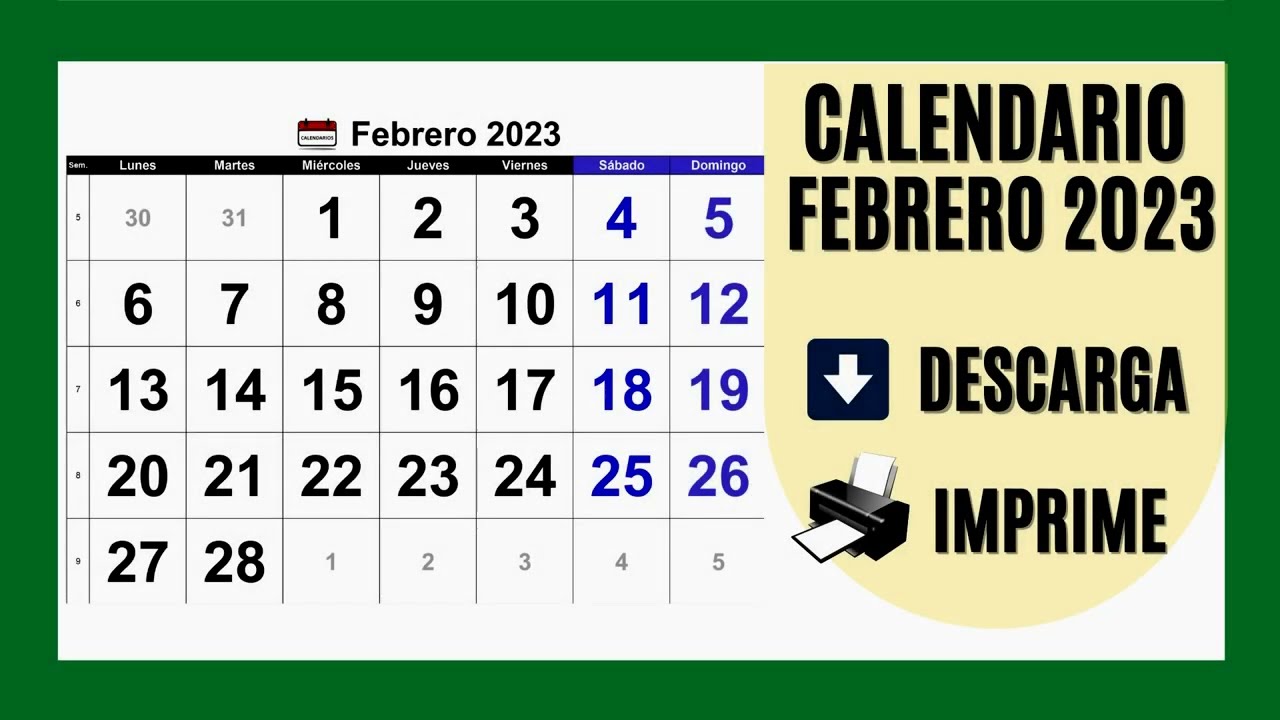 📅 CALENDARIO FEBRERO 2023 📅  FESTIVOS PARA IMPRIMIR Y DESCARGAR [GRATIS!]