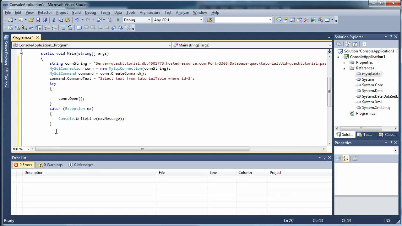 Connect to MySQL Database – Use Select, Insert, Update – C# C Sharp Visual Studio 2010