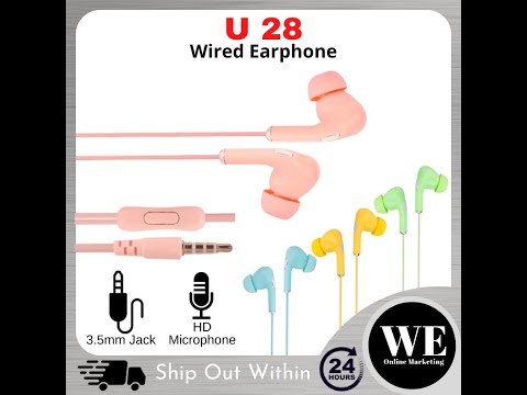 (Ready Stock) Macaron Wired Earphone U28 - Twins In-Ear 3.5mm Jack Wired Earbud Microphone Colourful Handsfree Stereo