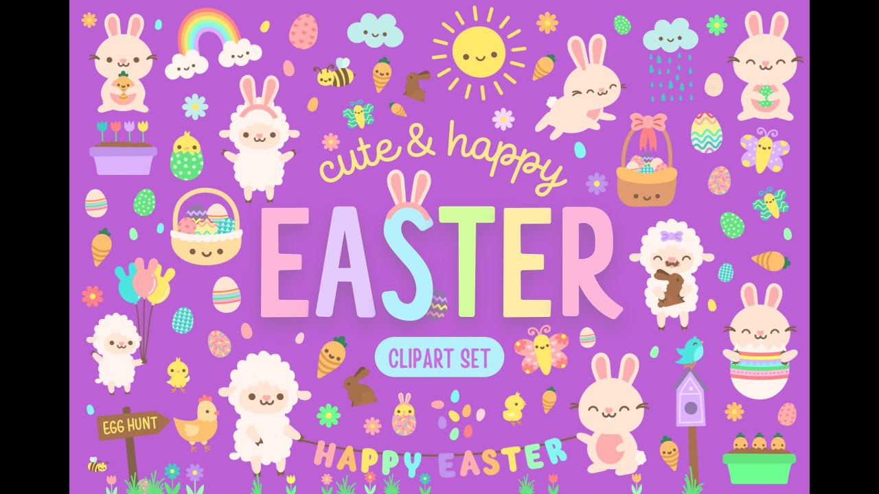 Happy Easter SVG/PNG Graphics with Cute Bunnies