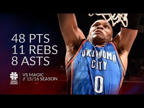 Russell Westbrook 48 pts 11 rebs 8 asts v Magic 15/16 season