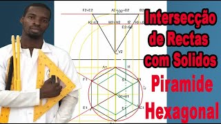 Intersecção De Recta de topo Com  Uma Piramide Pentagonal Assente No Plano De Nivel
