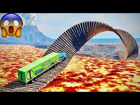Cars vs Impossible Loop Bridge but The Floor is Lava - OMG 😱 ( Crash Games ) BeamNG.Drive