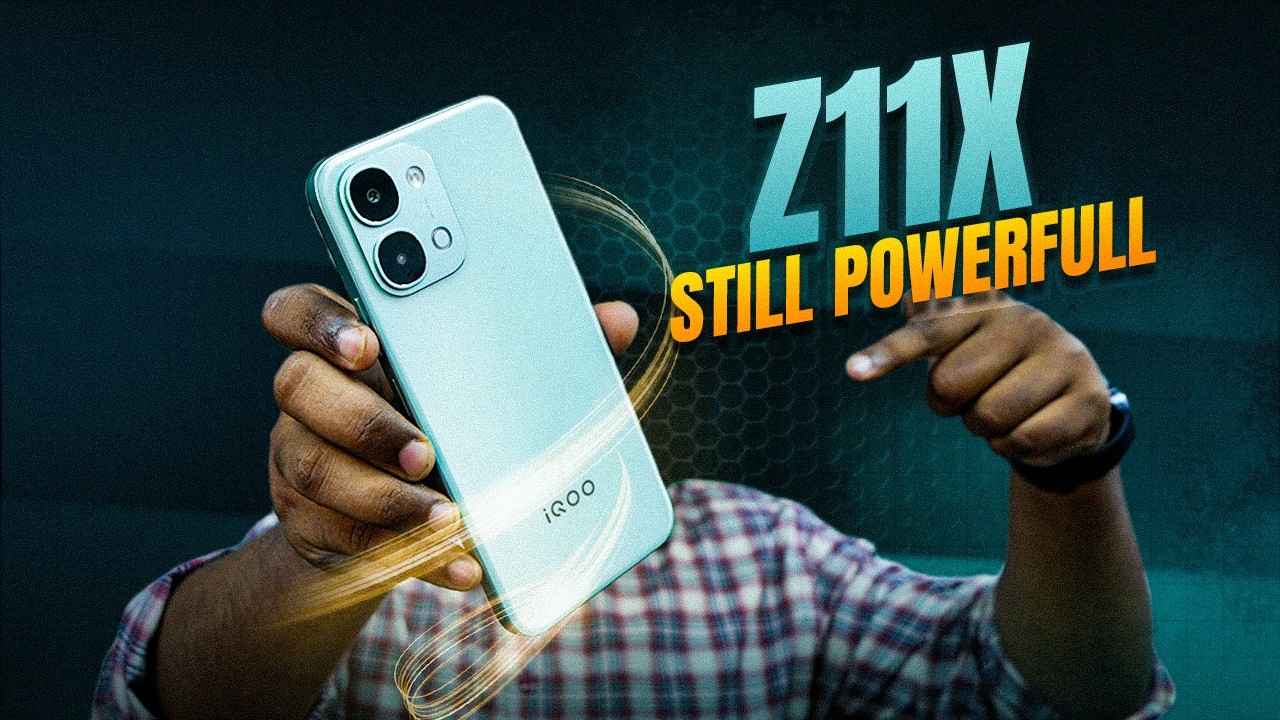 iQOO Z11X in Prismatic Green color showing front and back with dual camera module and side-mounted fingerprint sensor.
