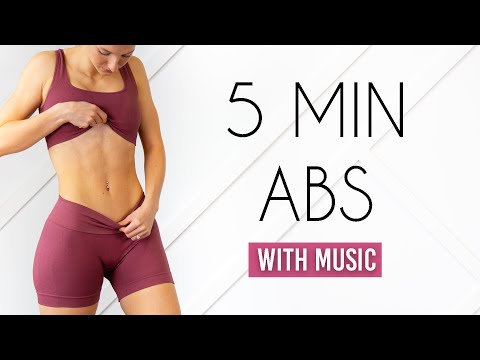 5 MIN FLAT ABS WORKOUT - with music & beeps (At Home No Equipment)