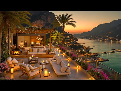 Summer Night Jazz 🌃 Cozy Coffee Terrace by the Riverside with Fireplace & Warm Jazz for Study ,Focus