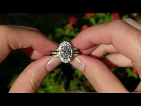 Oval Halo Engagement Ring and Ring Guard Set - TwoBirch - TB-SET-0004