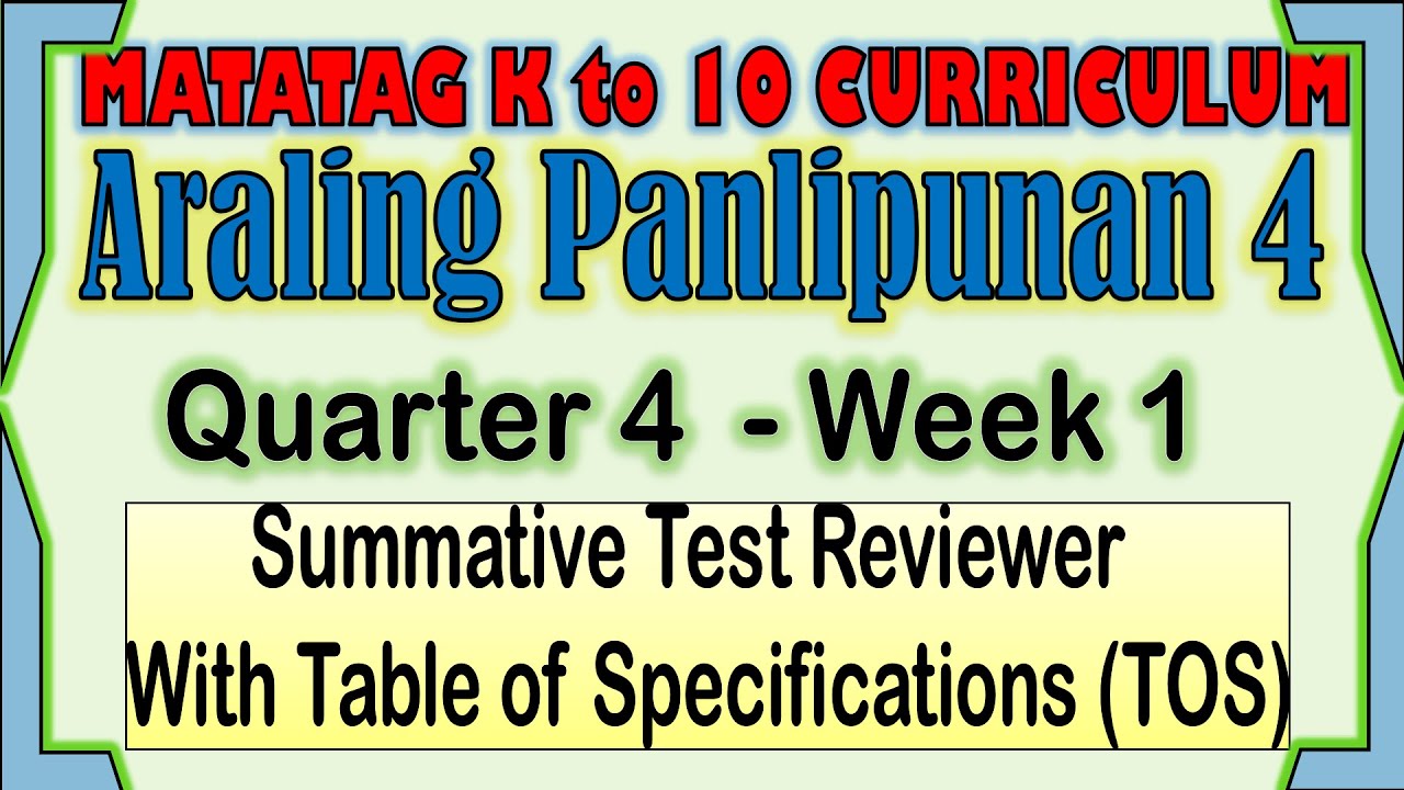 Araling Panlipunan 4 Quarter 4 Week 1 Summative Test Reviewer with TOS