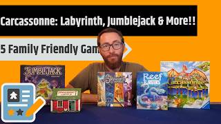 5 Family Friendly Game Reviews - Carcassonne Labyrinth, Reef & Ruins, Jumlejack 