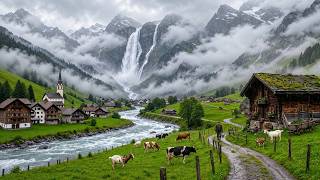 🌧️ Walking Through the Swiss Alps 🇨🇭 | Beautiful Countryside in the Rain