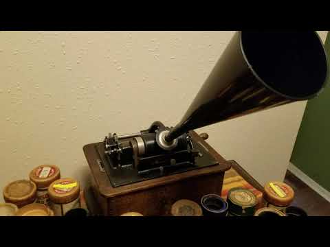 Edison Standard Phonograph plays cylinder 9241 "The Dixie Rube" with oil funnel horn.
