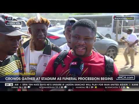 Mangosuthu Buthelezi Crowds gather a stadium as funeral procession begins