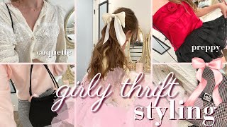 styling my thrifted clothes for fall *coquette & preppy aesthetic* 🎀🖤