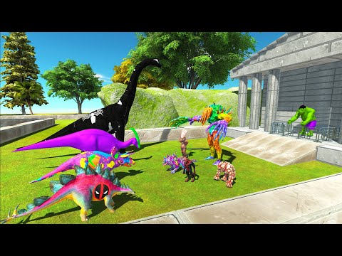 SPEED RACE HERBIVORE DINOSAURS SUPERHERO TO RESCUE HULK GORO - Animal Revolt Battle Simulator