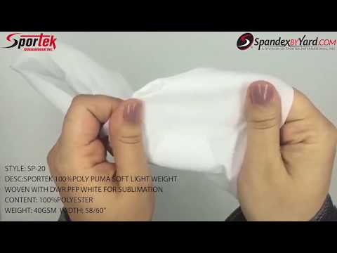 SP-20 Sportek 100%Poly puma soft light weight woven with DWR PFP white for sublimation