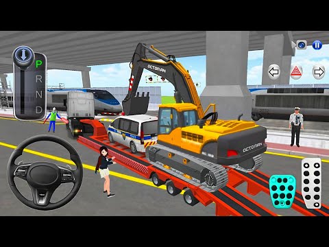 Trailer Truck Transporting Heavy Excavator & Police Cars🚔🛻 3D Driving Class 2025- Android Gameplay🎮