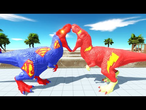 SHAZAM T-REX vs SUPERMAN T-REX DEATH RUN - Animal Revolt Battle Simulator