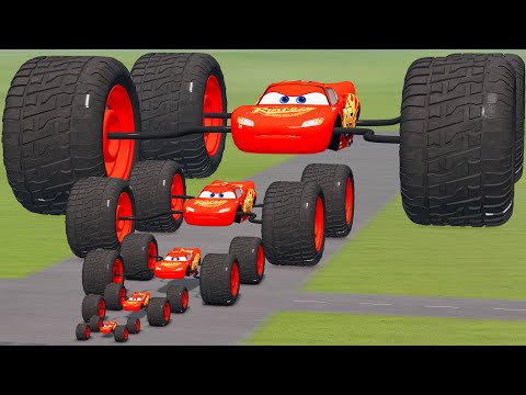 Big & Small McQueen Spider with Monster Wheels VS Train | BeamNG.drive