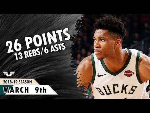 Giannis Antetokounmpo - 2019.03.09 - Bucks vs Hornets - 26 Pts, 13 Rebs, 6 Asts
